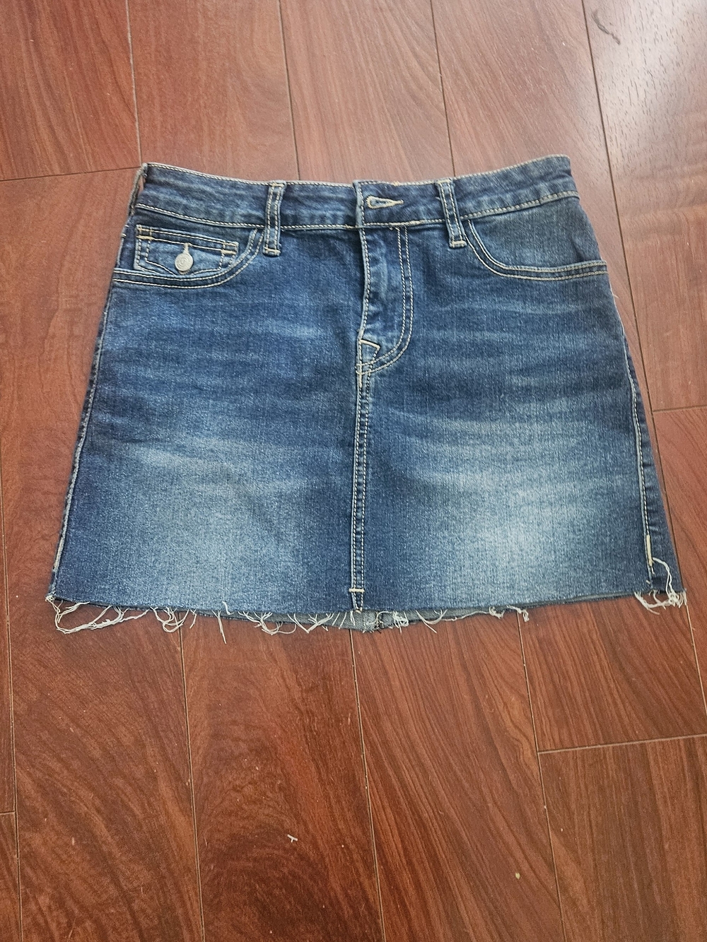 TRUE Religion Raw-Hem,Denim Mini Skirt in Blue